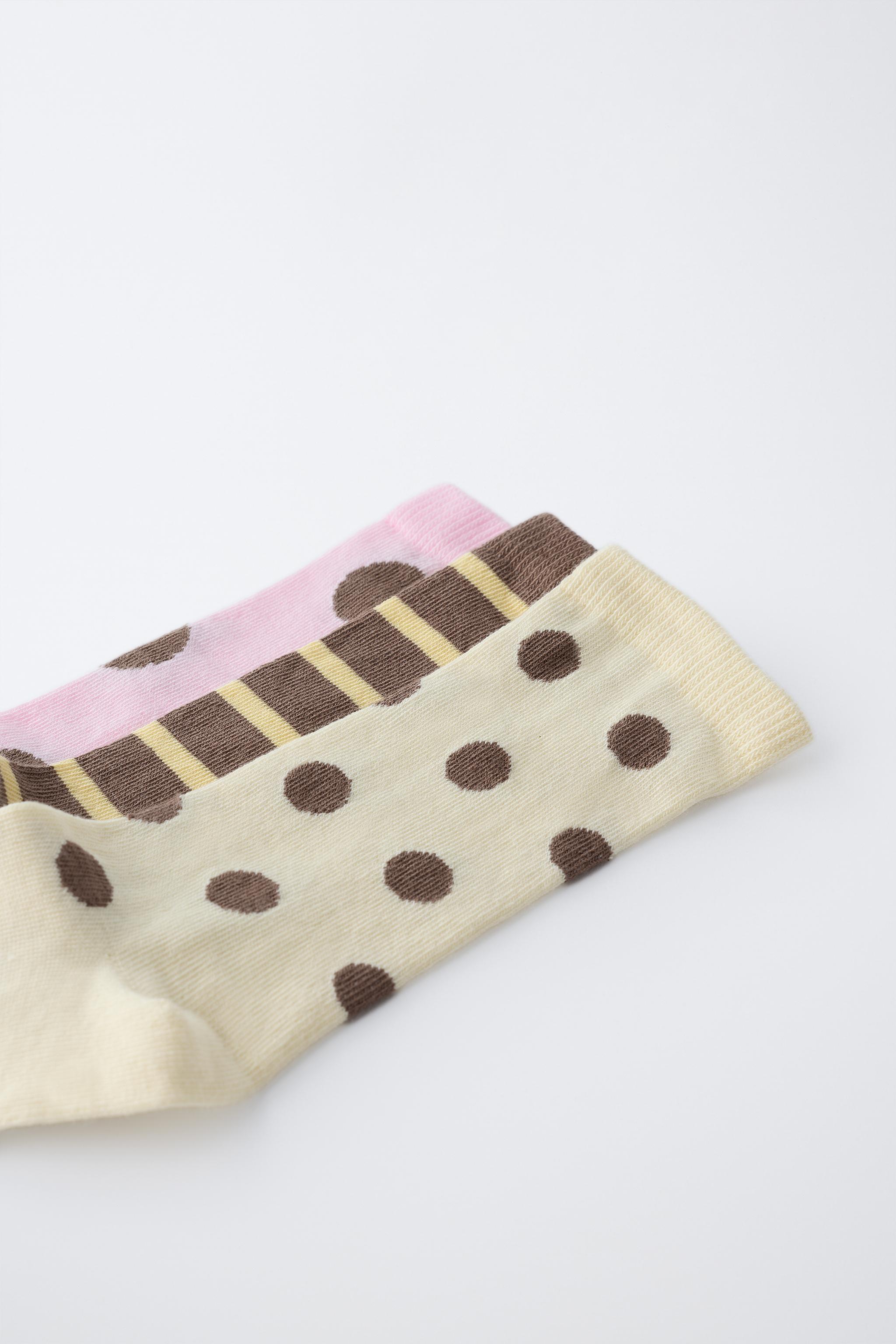 LOT DE TROIS CHAUSSETTES LONGUES À RAYURES ET POIS
